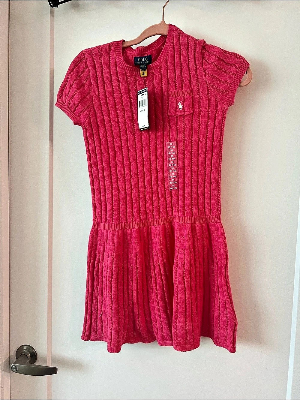 Polo Ralph Lauren Cable-Knit Cotton Dress Pink Girls Medium 8/10